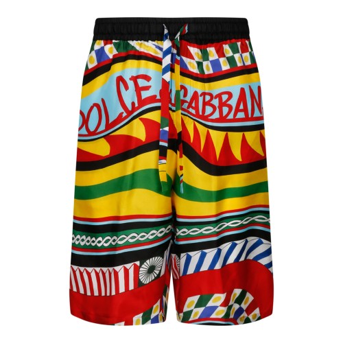 Multicolour Silk Carreto Print Bermuda Shorts