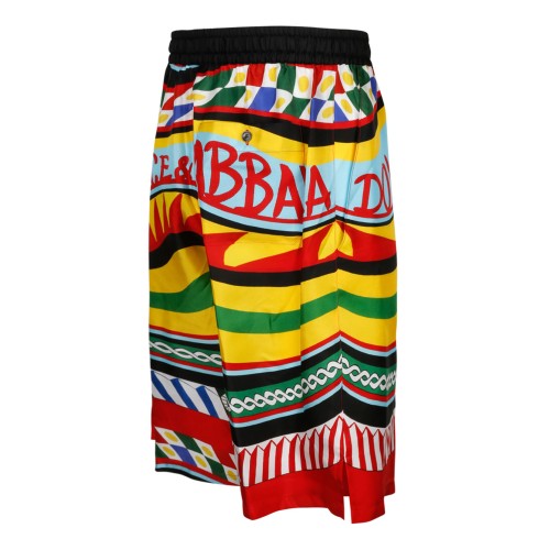 Multicolour Silk Carreto Print Bermuda Shorts