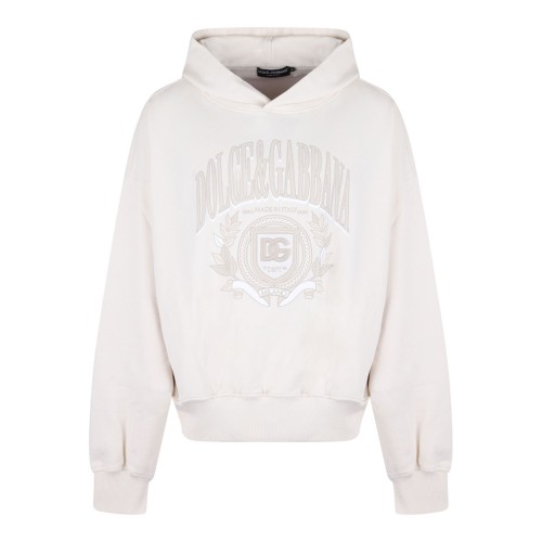 Cream White Logo Print Hoodie
