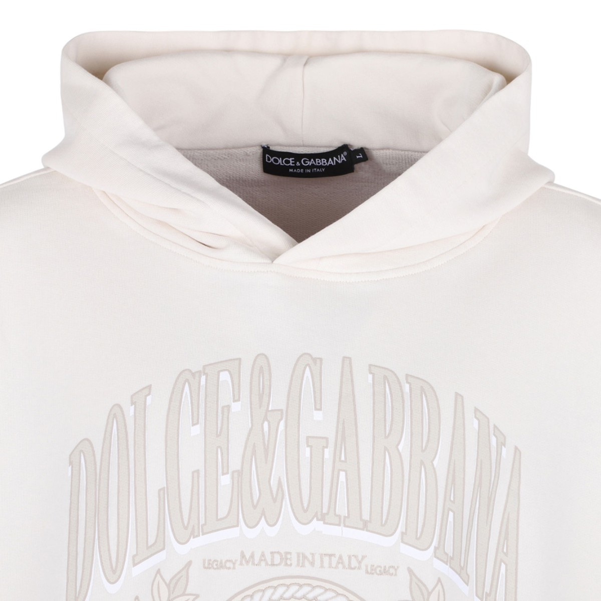 Cream White Logo Print Hoodie