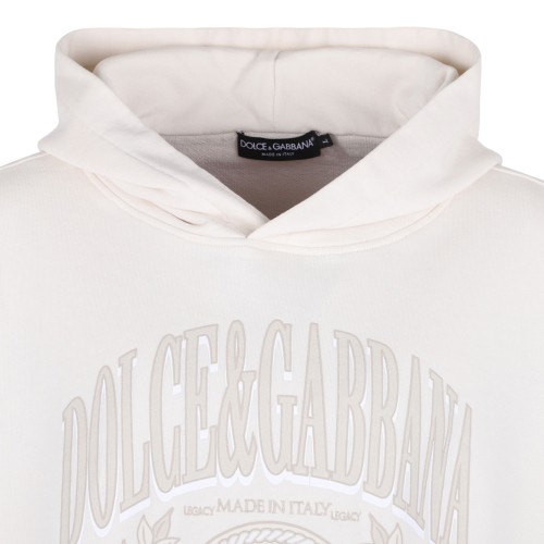 Cream White Logo Print Hoodie