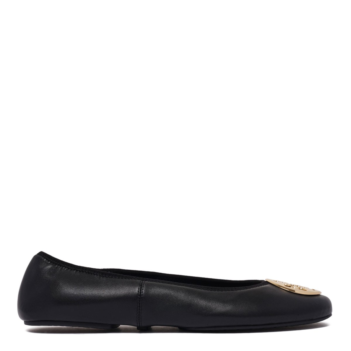Black Logo Plaque Leather Ballet Flats