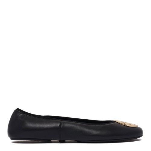 Black Logo Plaque Leather Ballet Flats