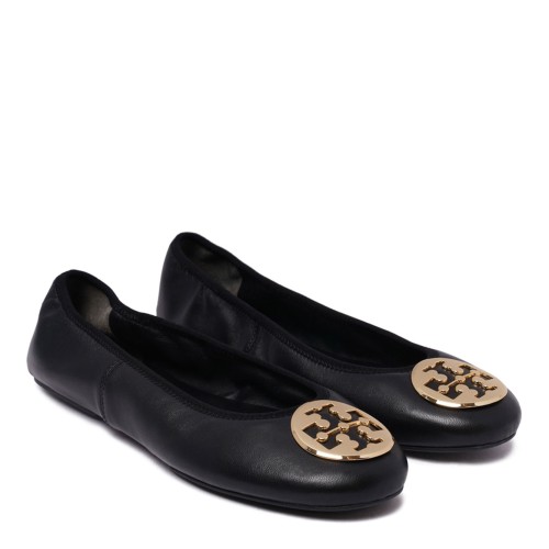 Black Logo Plaque Leather Ballet Flats 2