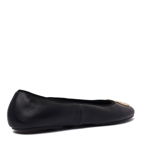 Black Logo Plaque Leather Ballet Flats