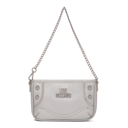 Silver Metallic Shoulder Bag With Logo