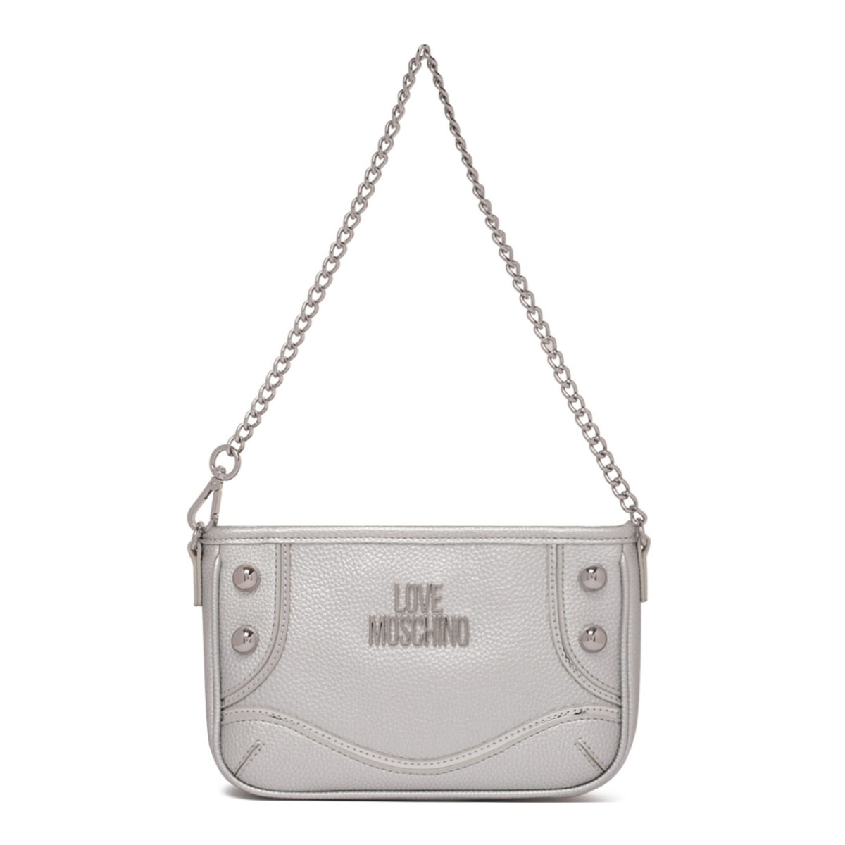 Silver Metallic Shoulder Bag With Logo