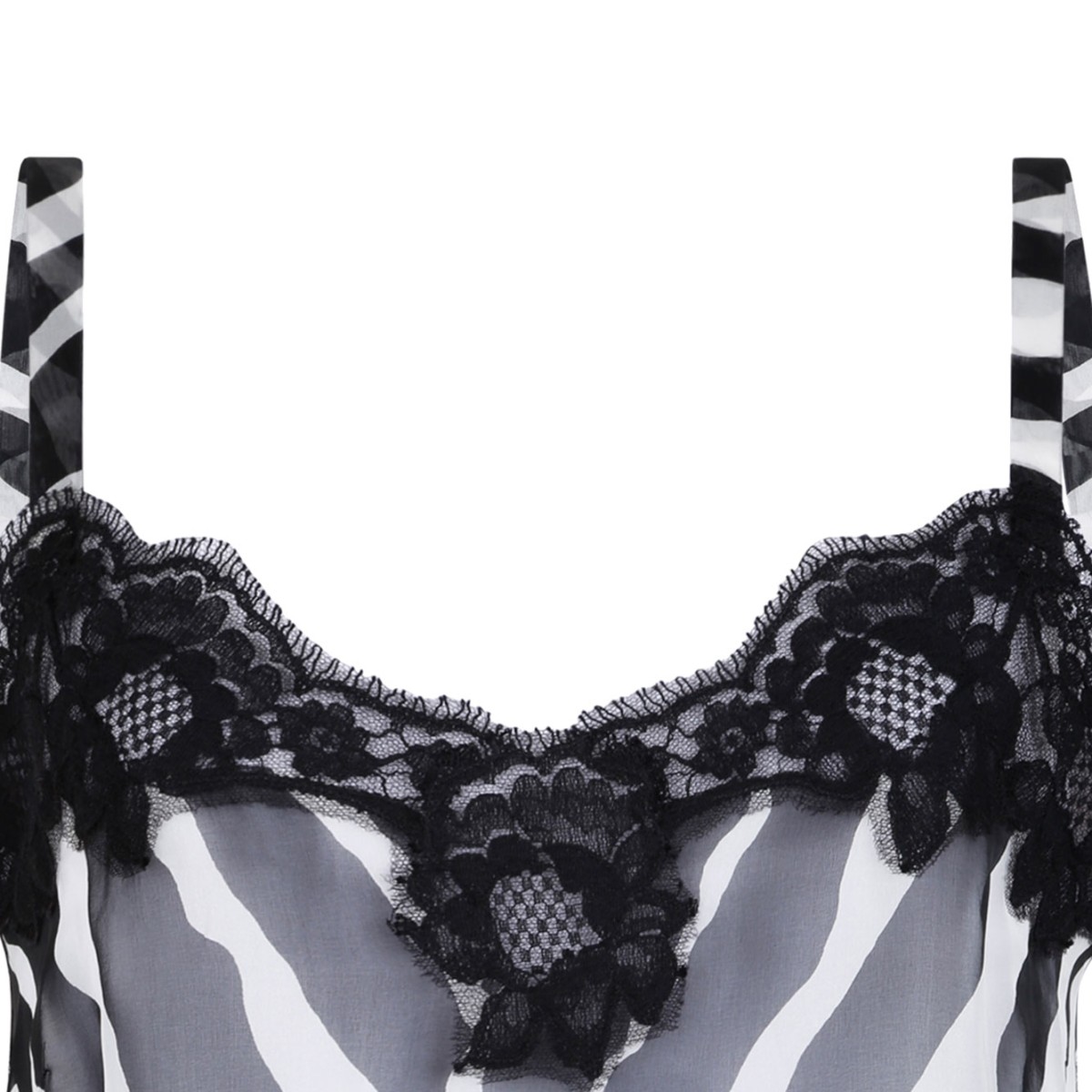 Black Top In Zebra-Print Stretch Silk Chiffon