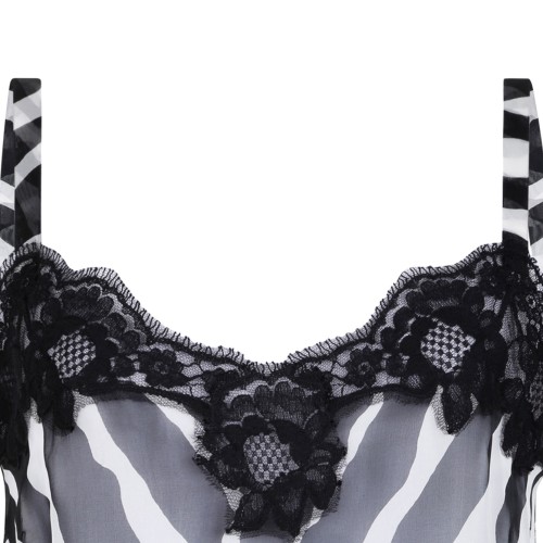 Black Top In Zebra-Print Stretch Silk Chiffon