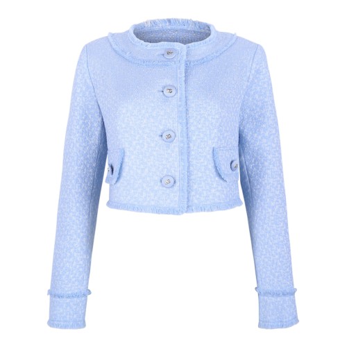 Light Blue Short Raschel Wool Tweed Jacket