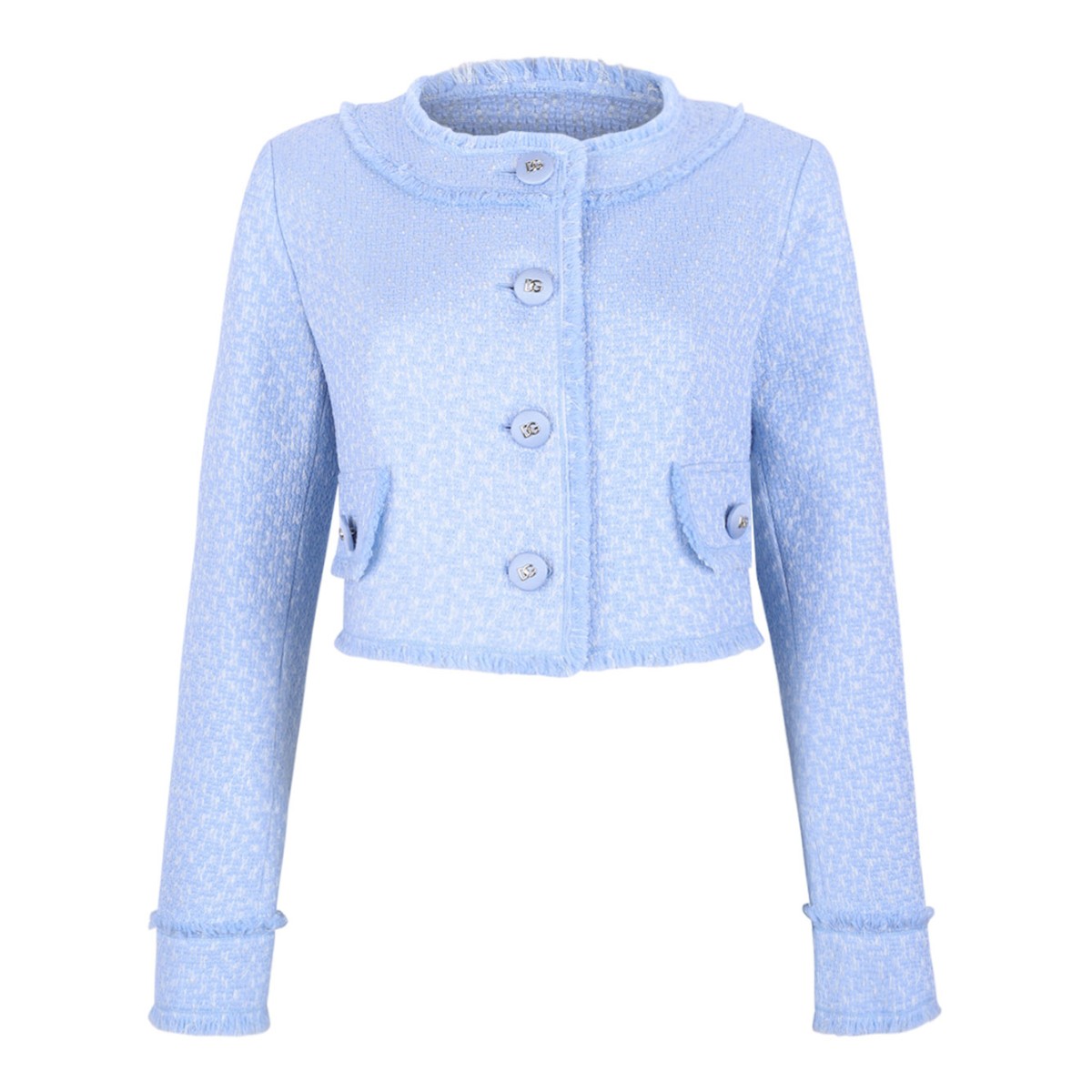 Light Blue Short Raschel Wool Tweed Jacket
