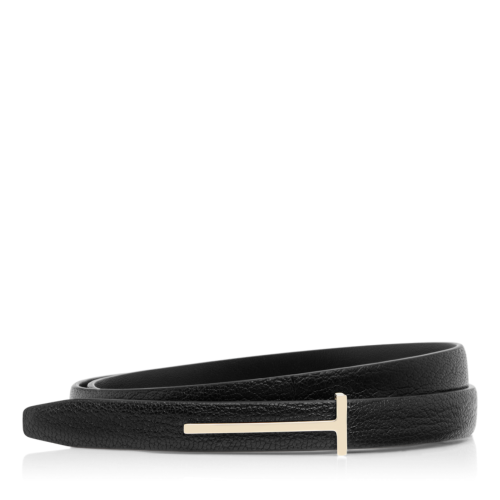 Black Supple Grain Leather Slim T Belt