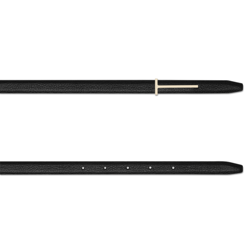 Black Supple Grain Leather Slim T Belt 2