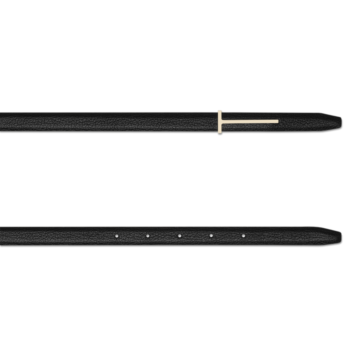 Black Supple Grain Leather Slim T Belt