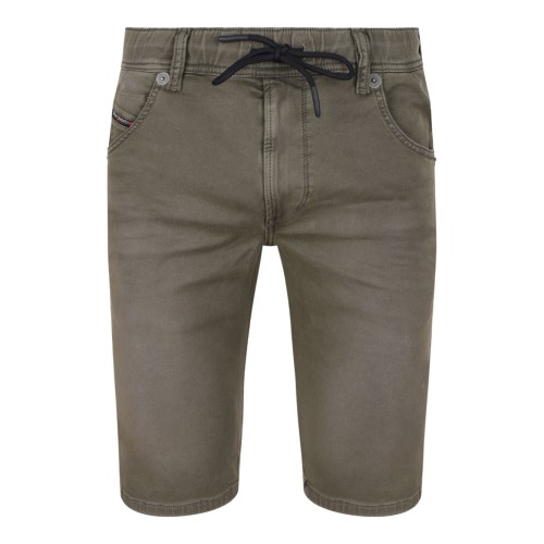 Khaki Green Drawstring Waist Denim Shorts