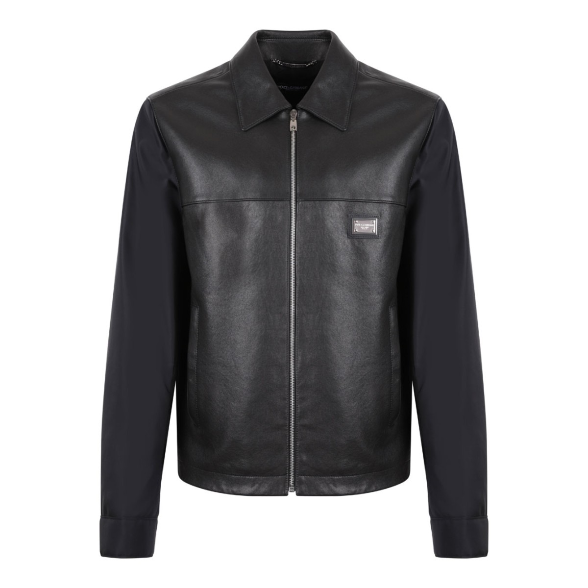 Black Logo-Plaque Leather Jacket