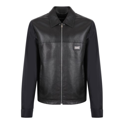 Black Logo-Plaque Leather Jacket