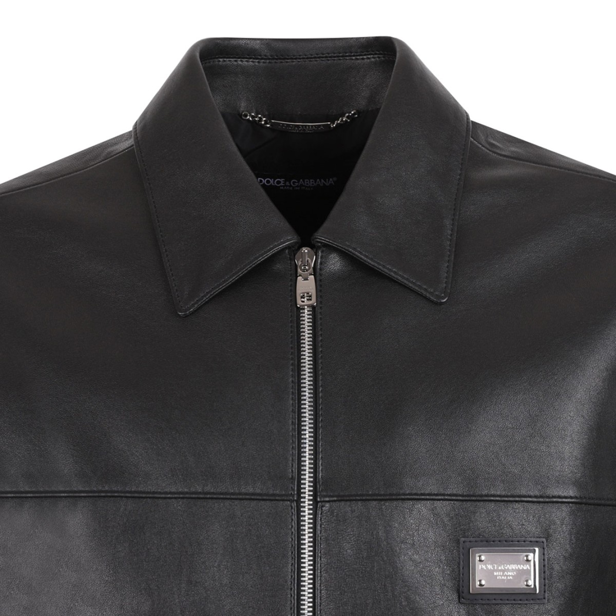 Black Logo-Plaque Leather Jacket