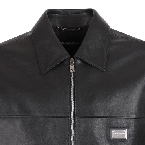 Black Logo-Plaque Leather Jacket
