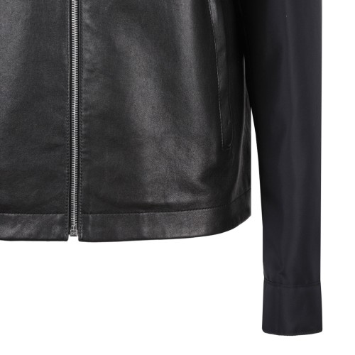 Black Logo-Plaque Leather Jacket