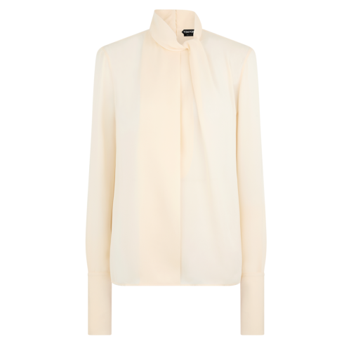 Ivory Washed Silk Georgette Long Sleeve Blouse