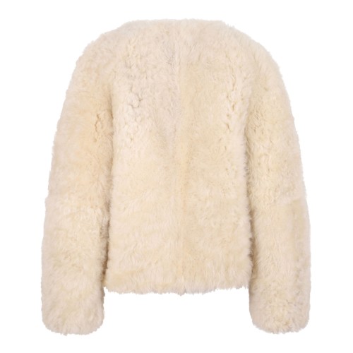Off White Collarless Shearling Jacket 2