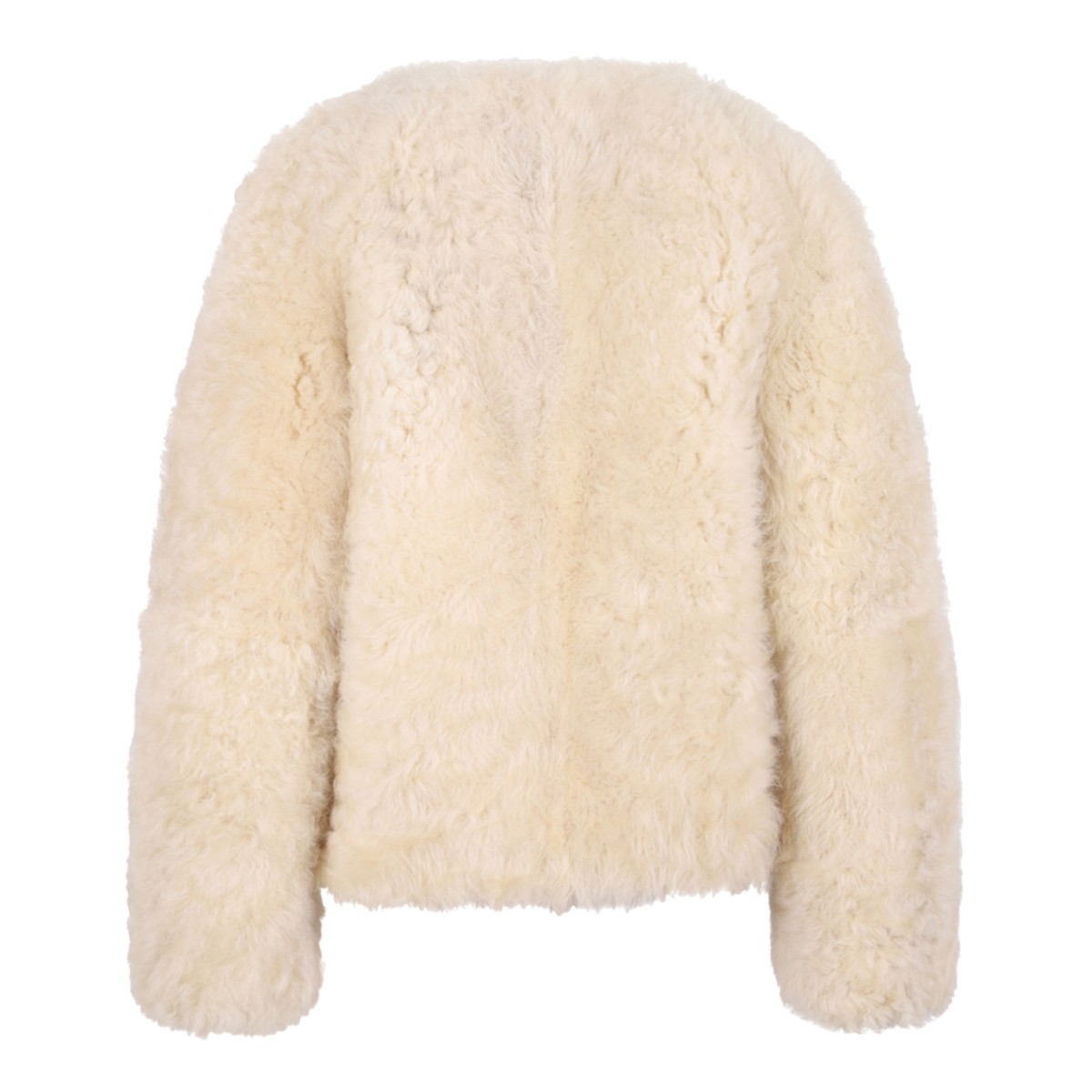 Off White Collarless Shearling Jacket