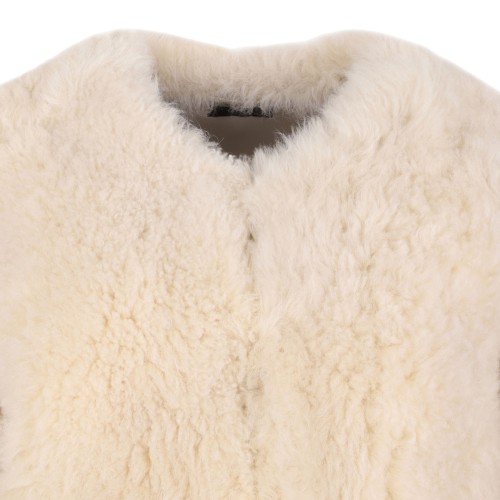 Off White Collarless Shearling Jacket