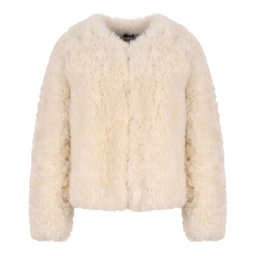 Off White Collarless Shearling Jacket