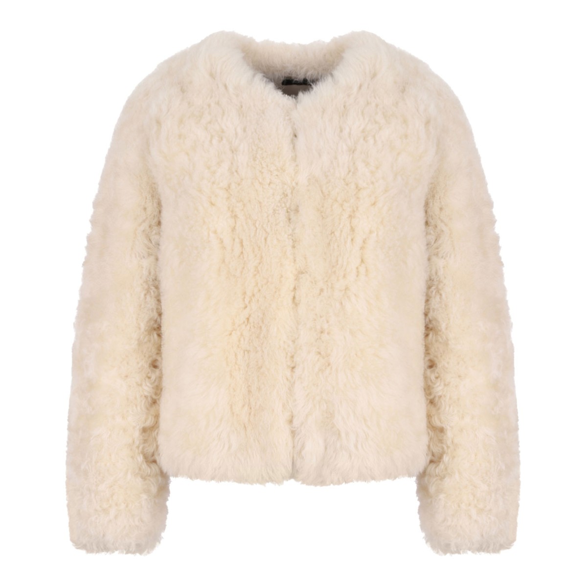 Off White Collarless Shearling Jacket