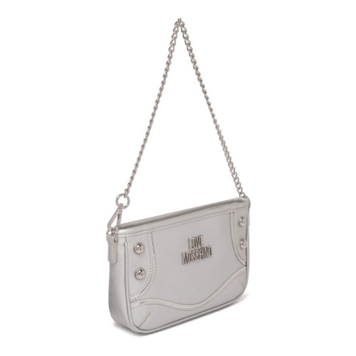 Silver Metallic Shoulder Bag With Logo 2