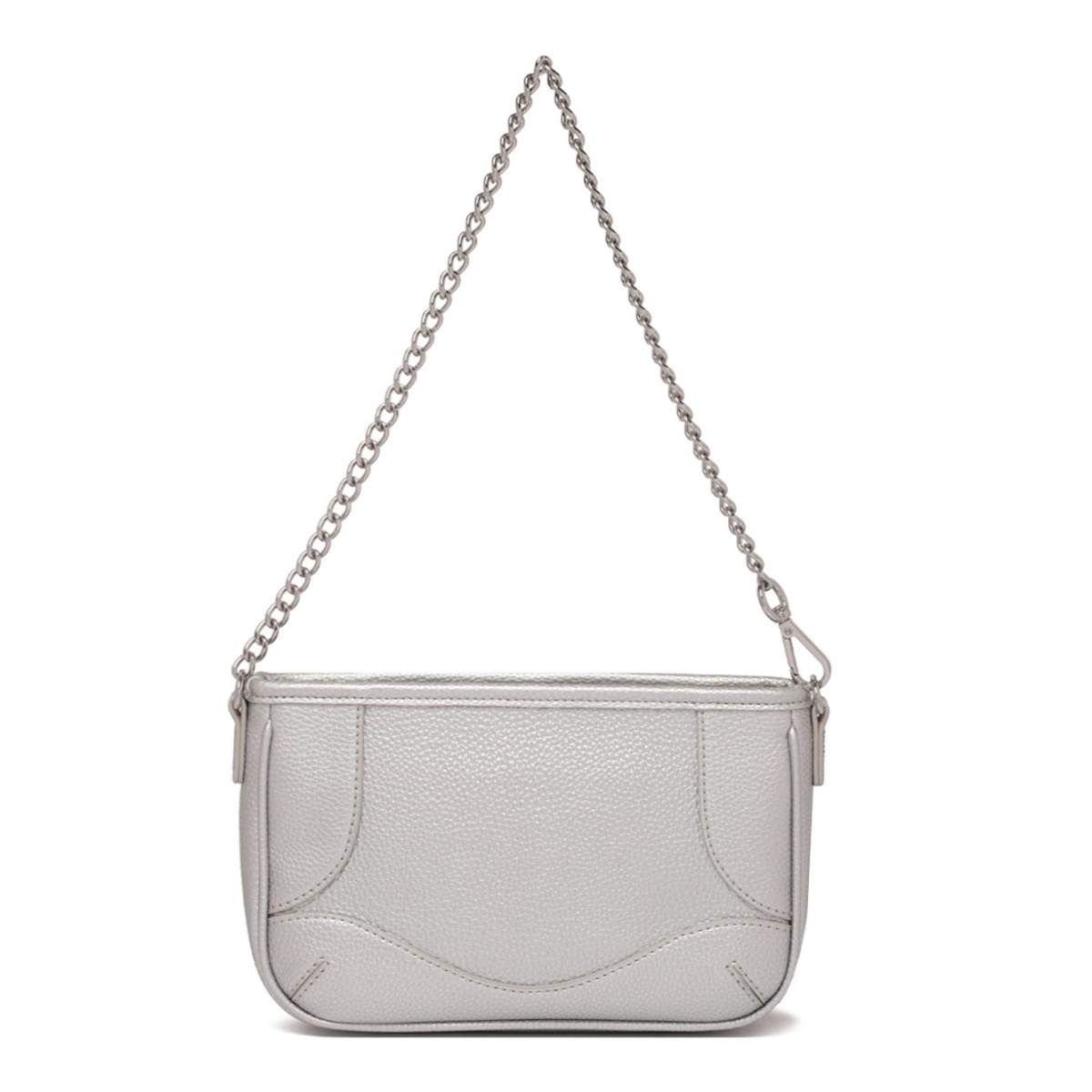 Silver Metallic Shoulder Bag With Logo