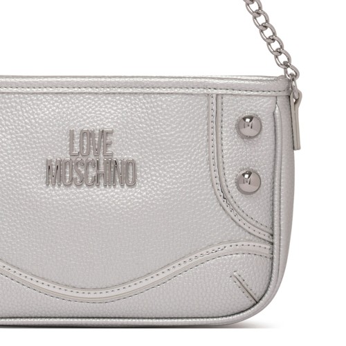 Silver Metallic Shoulder Bag With Logo