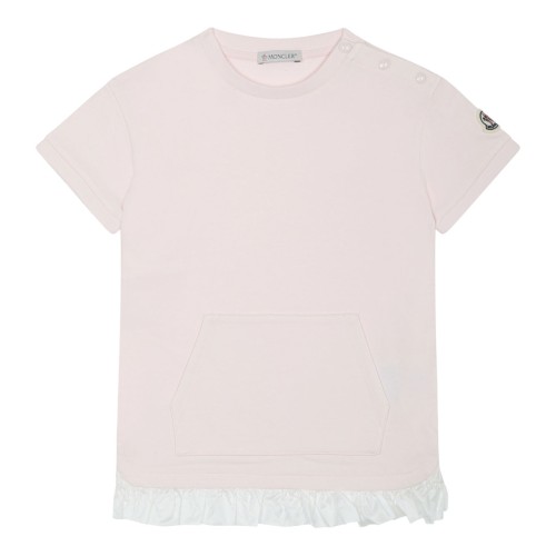 Pink Jersey Dress With White Ruffle Hem