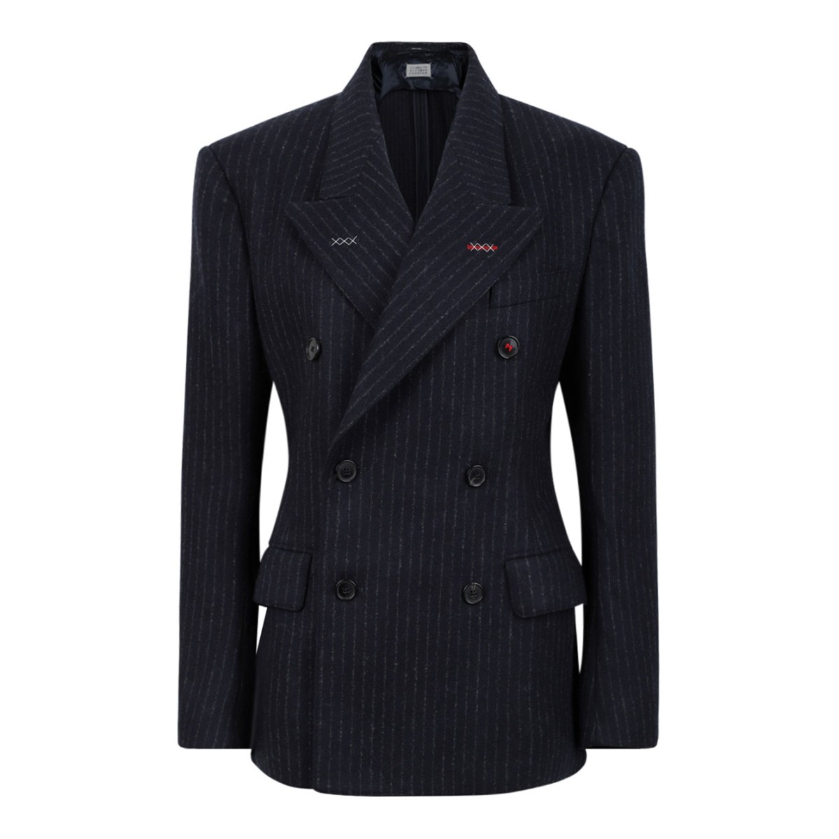 Navy Blue Pinstripe Double-Breasted Wool Blazer
