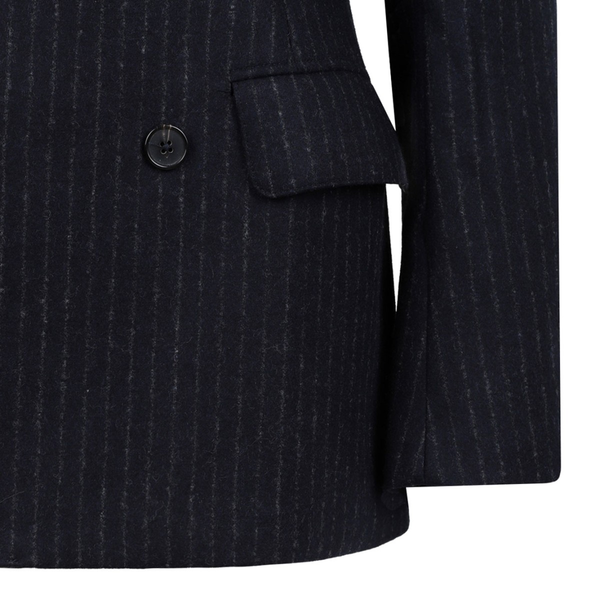 Navy Blue Pinstripe Double-Breasted Wool Blazer