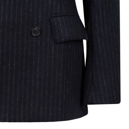 Navy Blue Pinstripe Double-Breasted Wool Blazer