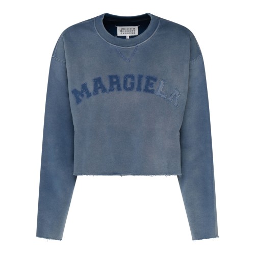 Indigo Blue Cotton Logo Patch Cropped Sweatshirt