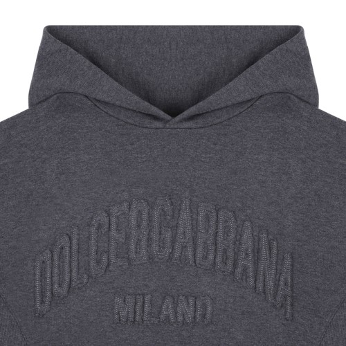 Melange Grey Embroidered-Logo Hoodie
