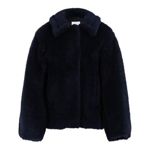 Navy Blue Alpaca Fur and Virgin Wool Jacket