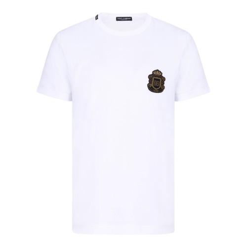 Optical White Cotton T-Shirt With Heraldic Patch