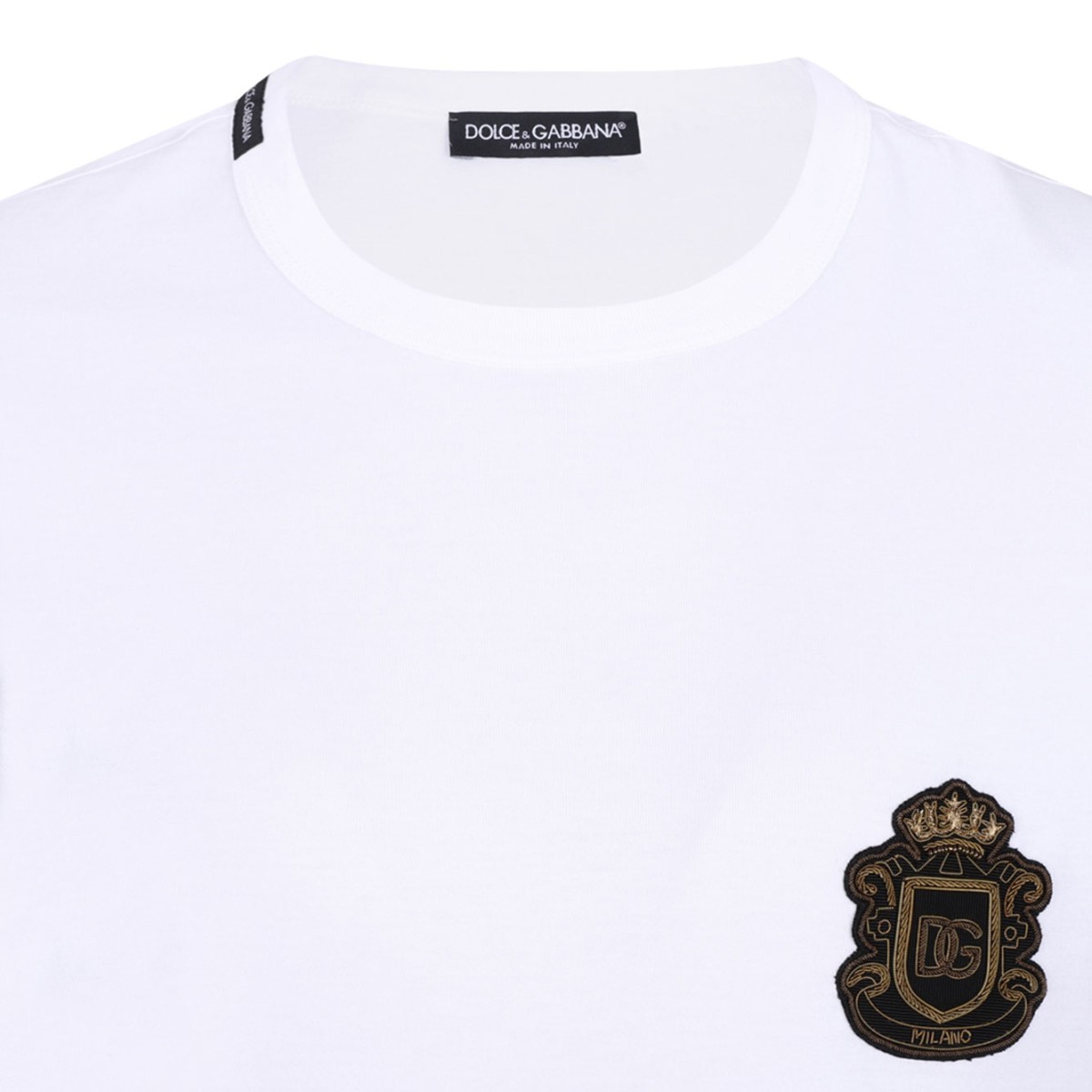 Optical White Cotton T-Shirt With Heraldic Patch