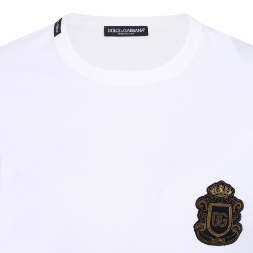 Optical White Cotton T-Shirt With Heraldic Patch