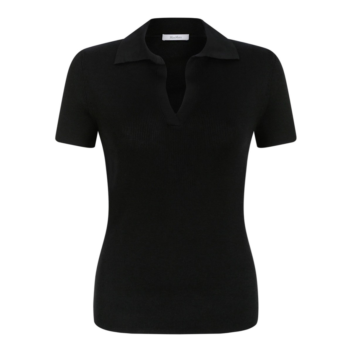 Black Ribbed Wool Polo Shirt