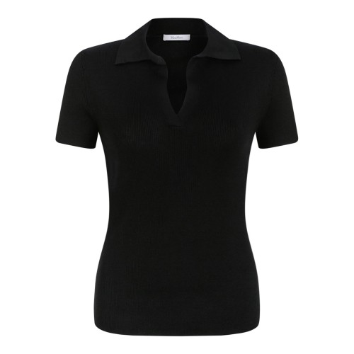 Black Ribbed Wool Polo Shirt