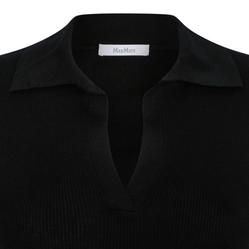 Black Ribbed Wool Polo Shirt