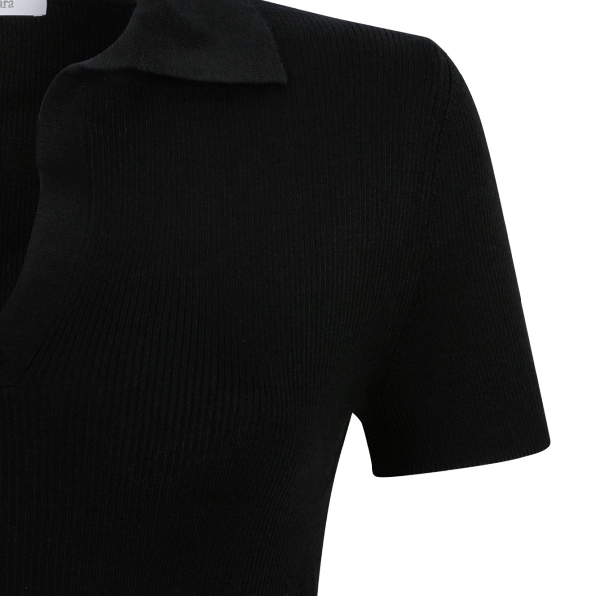 Black Ribbed Wool Polo Shirt