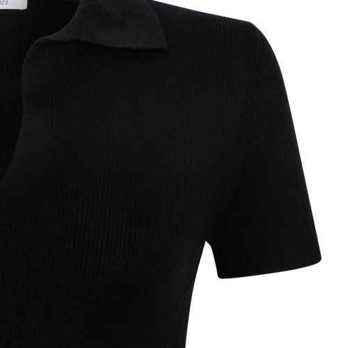 Black Ribbed Wool Polo Shirt