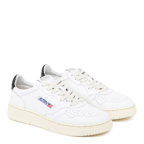 White and Black Calf Leather Logo Patch Low Top Sneakers 2