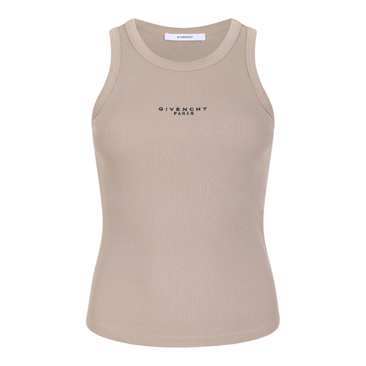 Beige Cappuccino Slim-Fit Cotton Tank Top With Givenchy Paris Print